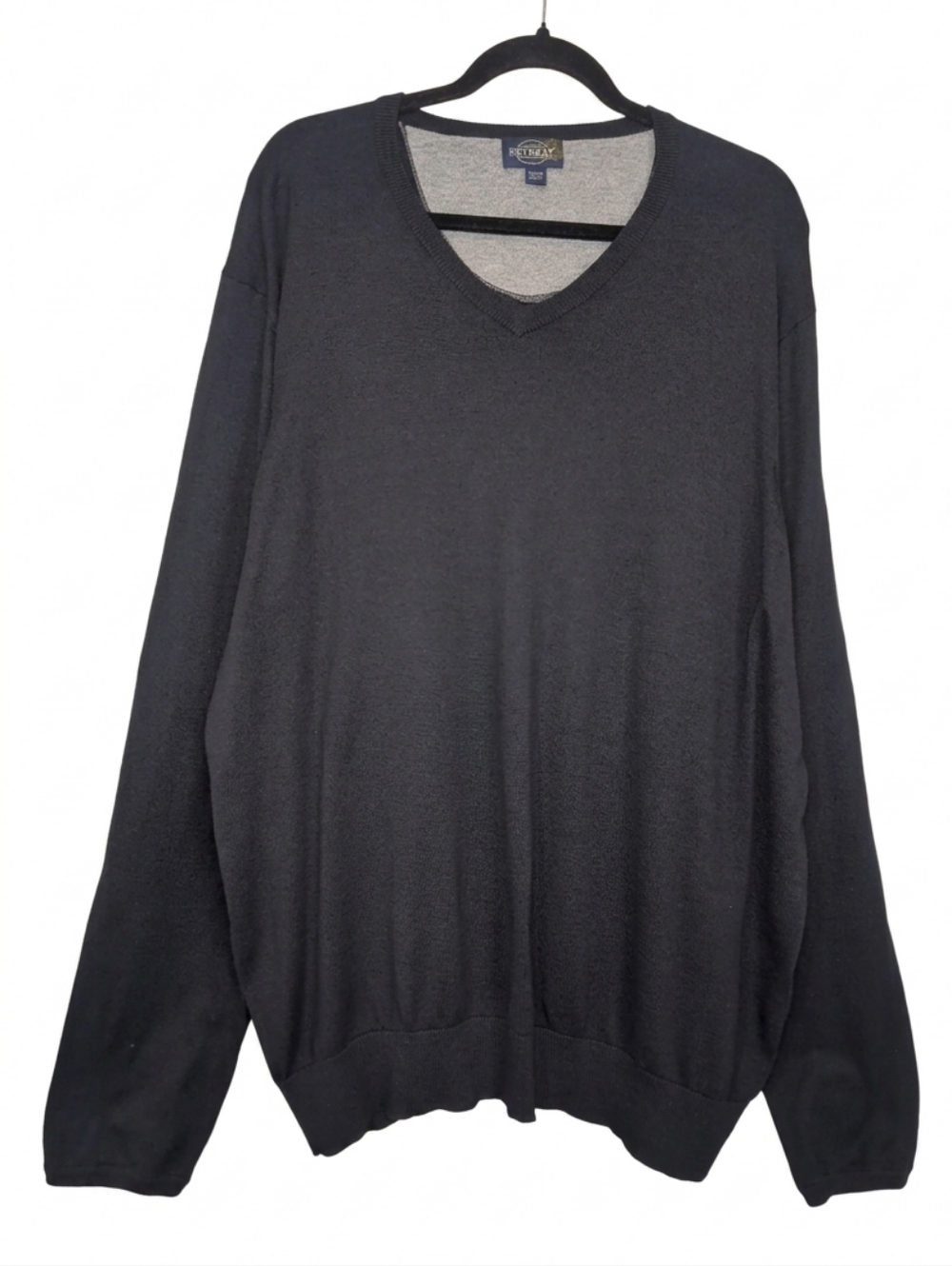 Retreat Men's 2XL V-Neck Sweater Black Cotton Pullover Grey Elbow Patches
